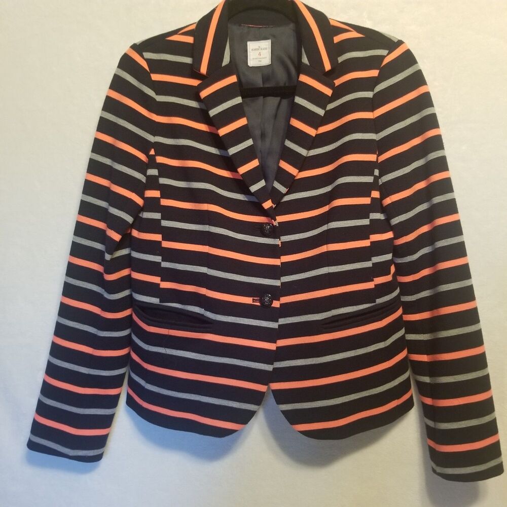 GAP 4 Academy Blazer Black Gray Neon Coral Striped Ponte Knit 2 Button  Office